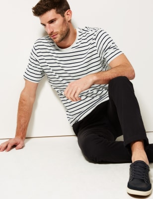 T-shirt 100&nbsp;% coton &agrave; encolure ronde et rayures