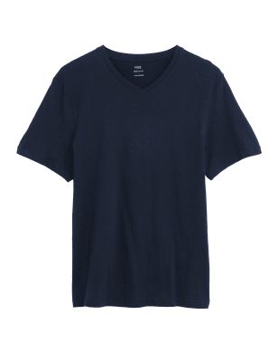 

Mens M&S Collection Pure Cotton V-Neck T-Shirt - Dark Navy, Dark Navy