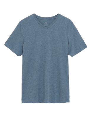 

Mens M&S Collection Pure Cotton V-Neck T-Shirt - Med Blue Denim, Med Blue Denim