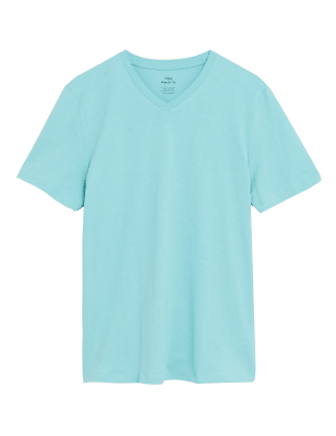 

Mens M&S Collection T-Shirt aus reiner Baumwolle mit V-Ausschnitt - Aqua, Aqua