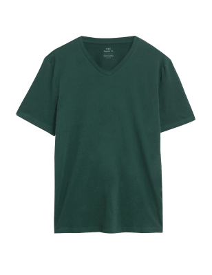 

Mens M&S Collection T-Shirt aus reiner Baumwolle mit V-Ausschnitt - Evergreen, Evergreen