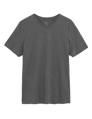 

M&S Collection Camiseta 100% algodón con escote de picoMens - Light Grey, Light Grey