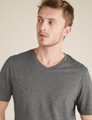 

Mens M&S Collection Camiseta 100% algodón con escote de pico - Dark Grey, Dark Grey