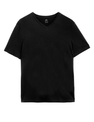 

Mens M&S Collection Pure Cotton V-Neck T-Shirt - Black, Black