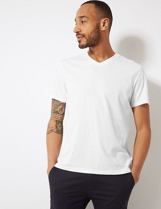 T-Shirt aus reiner Baumwolle mit V-Ausschnitt