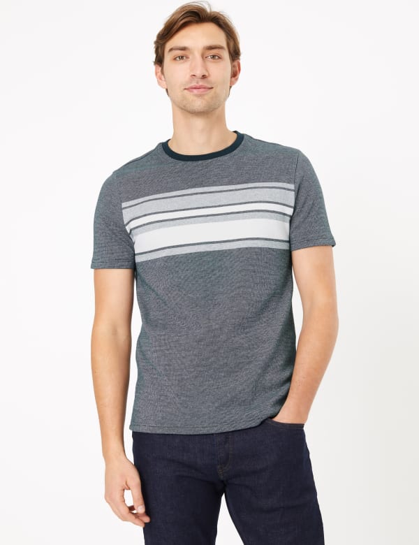 Pure Cotton Chest Stripe Knitted T-Shirt