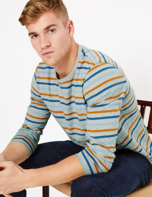 T-shirt en coton &agrave; manches longues et rayures