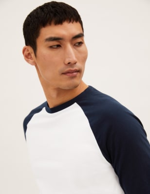 

Mens M&S Collection Langarm-T-Shirt aus Baumwolle - White Mix, White Mix