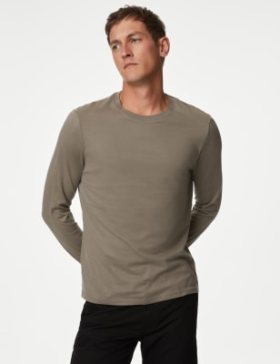 

Mens M&S Collection Pure Cotton Long Sleeve T-Shirt - Onyx, Onyx