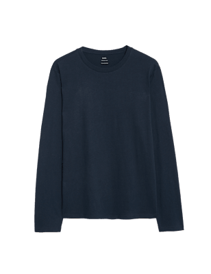 

Mens M&S Collection Pure Cotton Long Sleeve T-Shirt - Dark Navy, Dark Navy