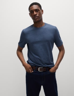 

Mens M&S Collection T-Shirt aus reiner Baumwolle mit Rundhalsausschnitt - Winter Turq, Winter Turq