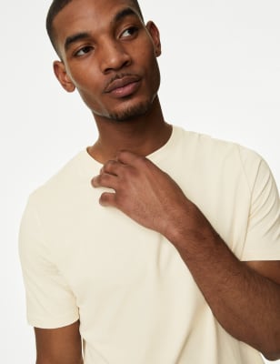 

Mens M&S Collection T-Shirt aus reiner Baumwolle in normaler Passform mit Rundhalsausschnitt - Ecru, Ecru