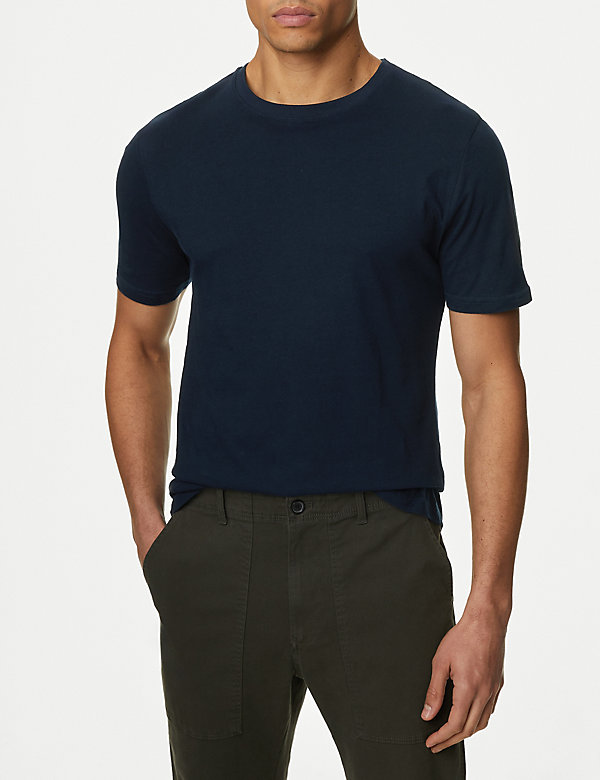 T-shirt van zuiver katoen met ronde hals en slanke pasvorm - BE