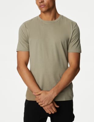 

Mens M&S Collection T-Shirt aus reiner Baumwolle mit schmaler Passform und Rundhalsausschnitt - Light Khaki, Light Khaki