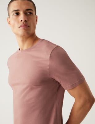 

Mens M&S Collection Slim Fit Pure Cotton Crew Neck T-Shirt - Antique Rose, Antique Rose