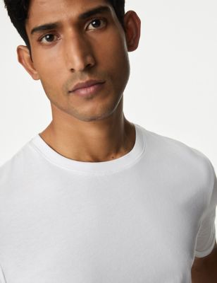M&S Mens Slim Fit Pure Cotton Crew Neck T-Shirt - SREG - White, White,Black,Dark Navy,Grey Mix,Light