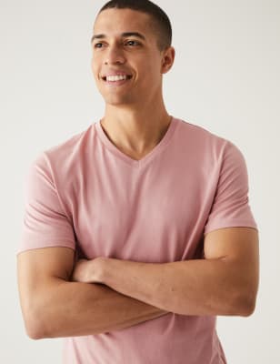 

Mens M&S Collection Pure Cotton V-Neck T-Shirt - Pink Shell, Pink Shell