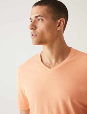 

Mens M&S Collection Pure Cotton V-Neck T-Shirt - Peach, Peach