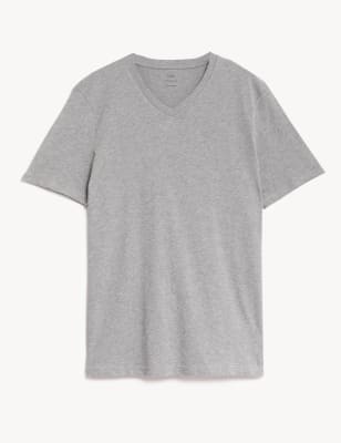 

Mens M&S Collection Pure Cotton V-Neck T-Shirt - Grey Marl, Grey Marl