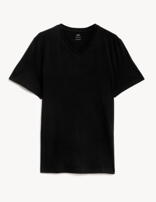 

Mens M&S Collection Pure Cotton V-Neck T-Shirt - Black, Black