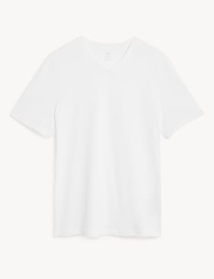 

Mens M&S Collection Pure Cotton V-Neck T-Shirt - White, White