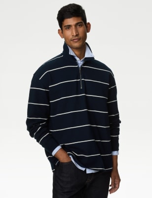 Pure Cotton Textured Striped Polo Shirt - NZ