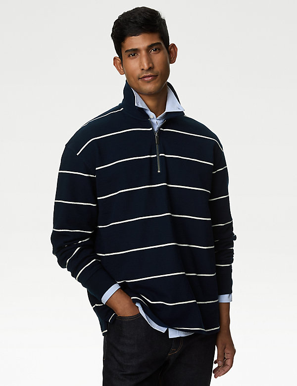 Pure Cotton Textured Striped Polo Shirt - FI