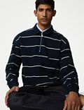 Pure Cotton Textured Striped Polo Shirt