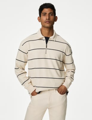 Pure Cotton Textured Striped Polo Shirt