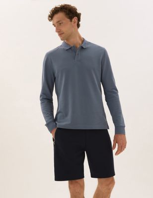 

Mens M&S Collection Pure Cotton Long Sleeve Polo Shirt - Air Force Blue, Air Force Blue