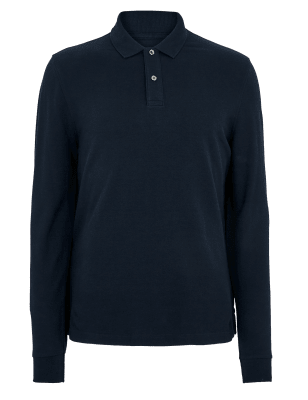 

Mens M&S Collection Langarm-Polohemd aus reiner Baumwolle - Dark Navy, Dark Navy
