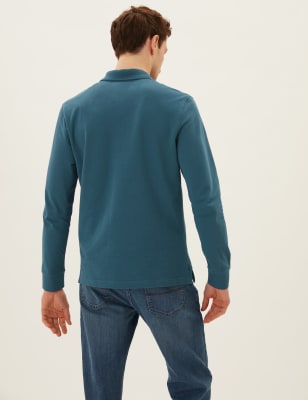 

Mens M&S Collection Pure Cotton Long Sleeve Polo Shirt - Dark Turquoise, Dark Turquoise