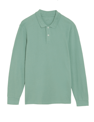 

Mens M&S Collection Langarm-Polohemd aus reiner Baumwolle - Light Green, Light Green