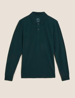 

Mens M&S Collection Pure Cotton Long Sleeve Polo Shirt - Dark Green, Dark Green