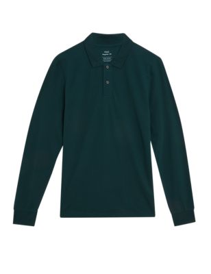 M&S Mens Pure Cotton Long Sleeve Polo Shirt
