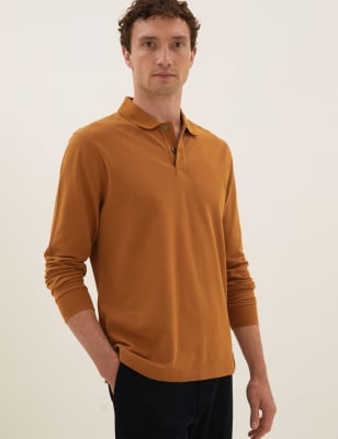 

Mens M&S Collection Langarm-Polohemd aus reiner Baumwolle - Toffee, Toffee