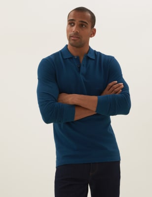 

M&S Collection Polo 100% algodón de manga largaMens - Dark Teal, Dark Teal
