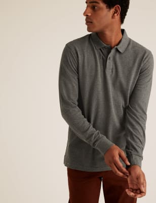 

M&S Collection Polo 100% algodón de manga largaMens - Grey, Grey