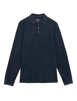 

Mens M&S Collection Langarm-Polohemd aus reiner Baumwolle - Dark Navy, Dark Navy
