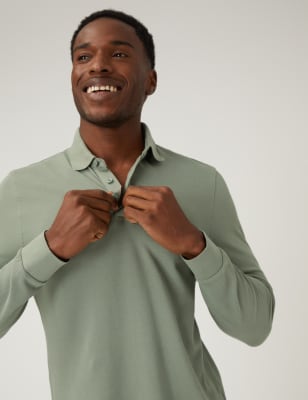

Mens M&S Collection Langarm-Polohemd aus reiner Baumwolle - Sage, Sage
