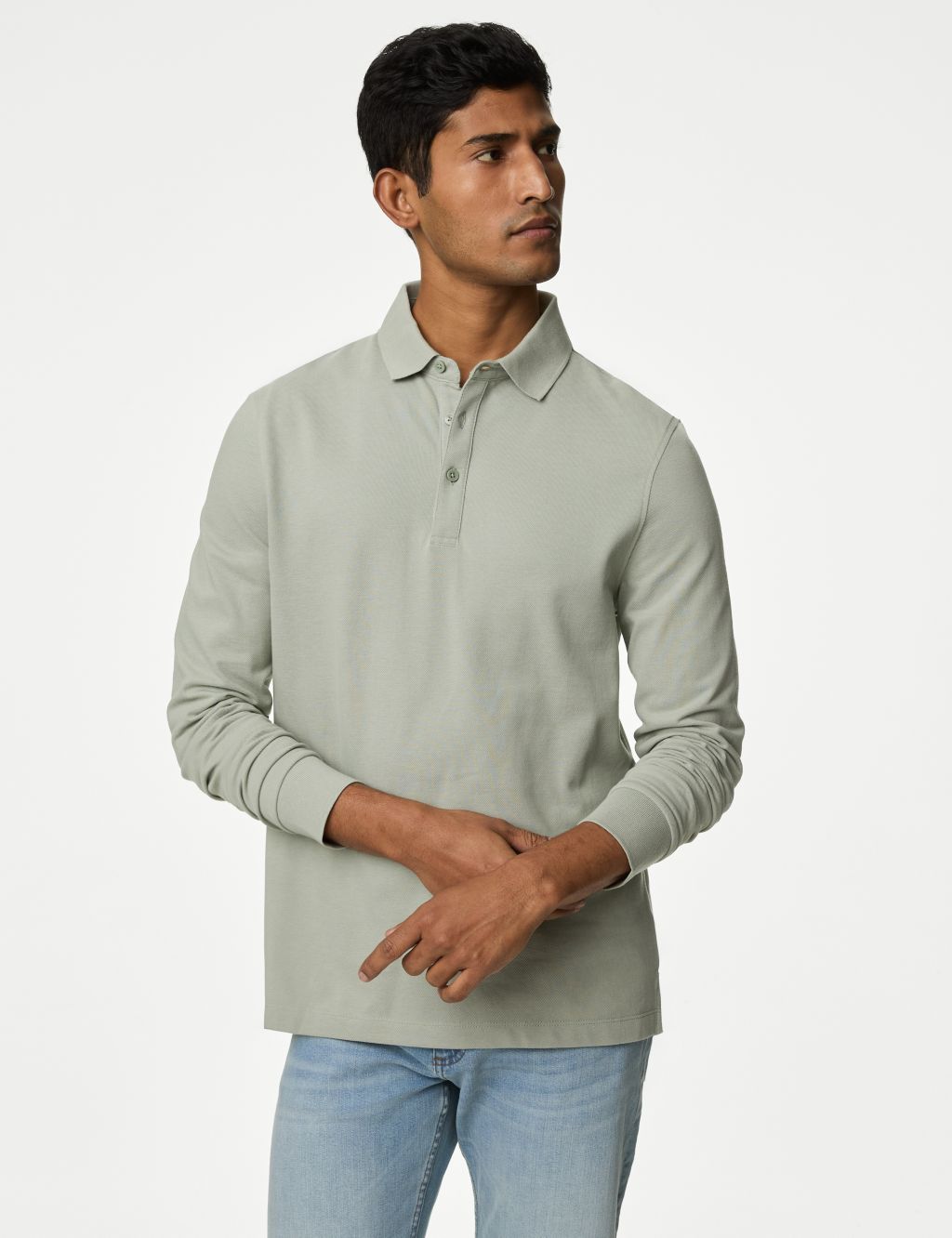 Pure Cotton Long Sleeve Polo Shirt
