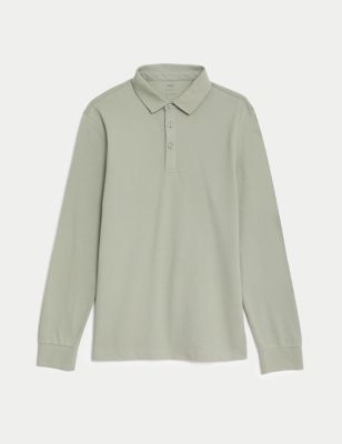 Pure Cotton Long Sleeve Polo Shirt