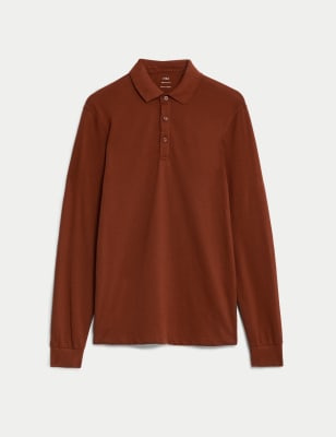 Pure Cotton Long Sleeve Polo Shirt