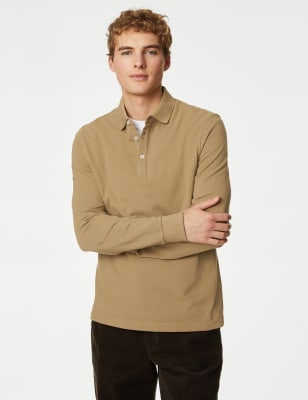 

Mens M&S Collection Pure Cotton Long Sleeve Polo Shirt - Bronze, Bronze