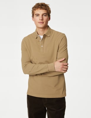 Pure Cotton Long Sleeve Polo Shirt