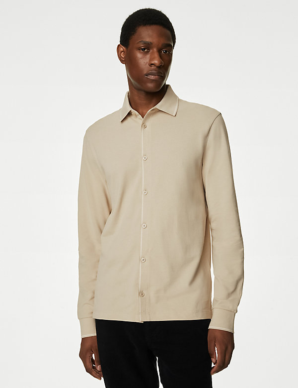 Pure Cotton Long Sleeve Polo Shirt - LU