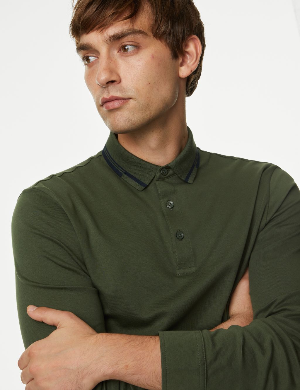 Pure Cotton Tipped Long Sleeve Polo Shirt image 1