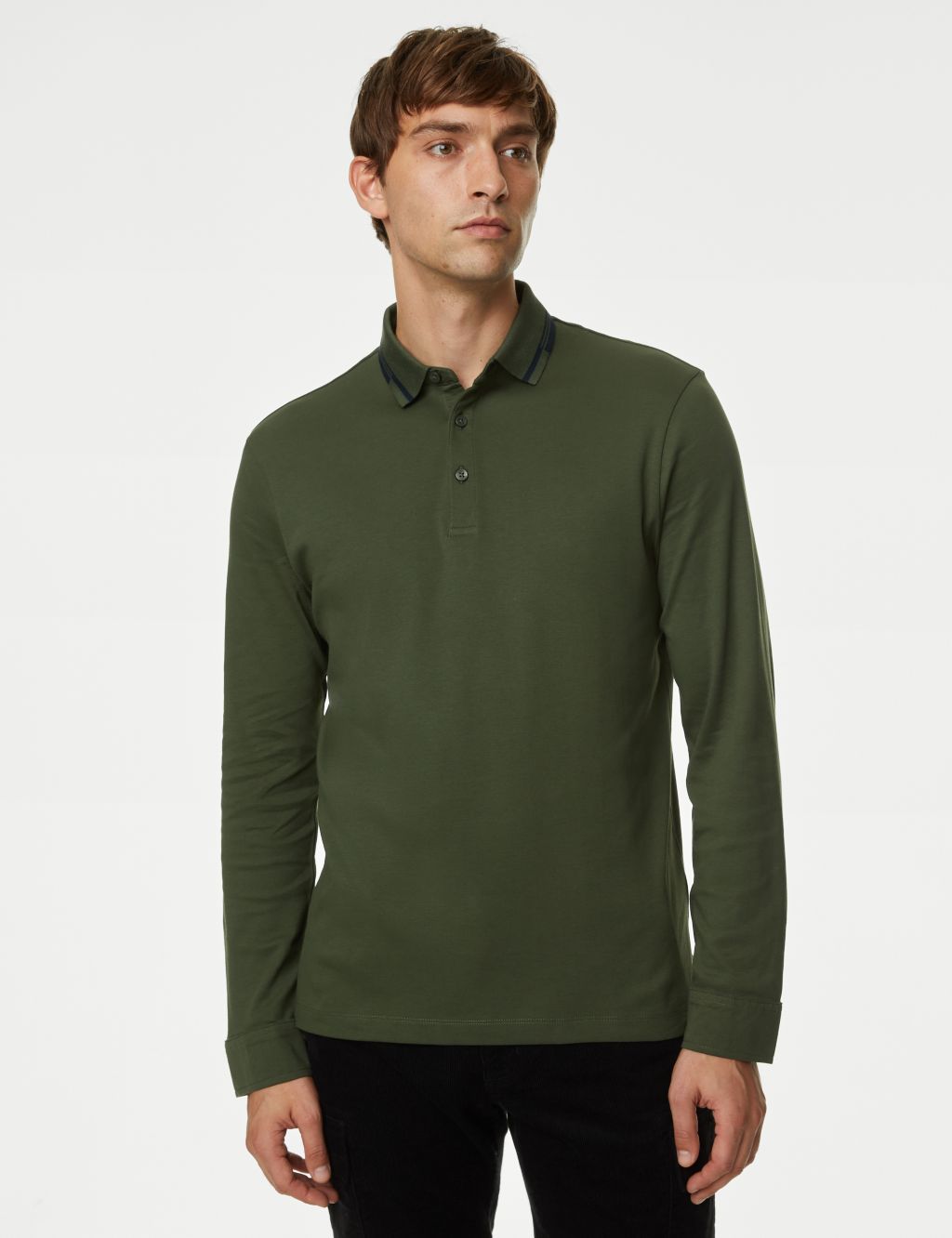Pure Cotton Tipped Long Sleeve Polo Shirt image 4