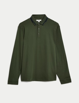 Pure Cotton Tipped Long Sleeve Polo Shirt