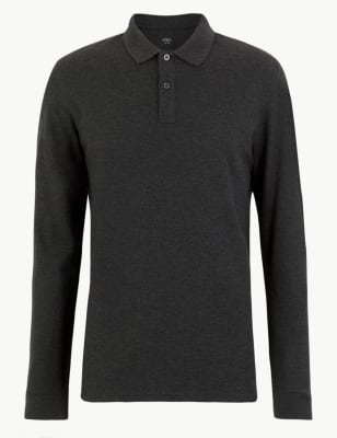 m&s long sleeve polo shirt